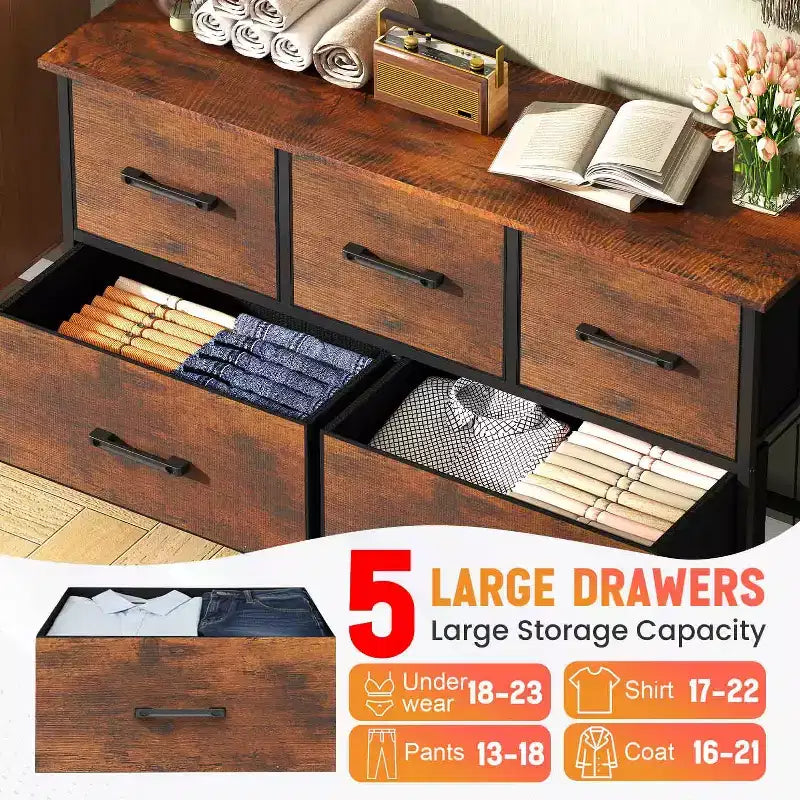 Commode en tissu à 5/8/9 tiroirs avec plateau en bois, meuble de rangement polyvalent avec cadre en acier