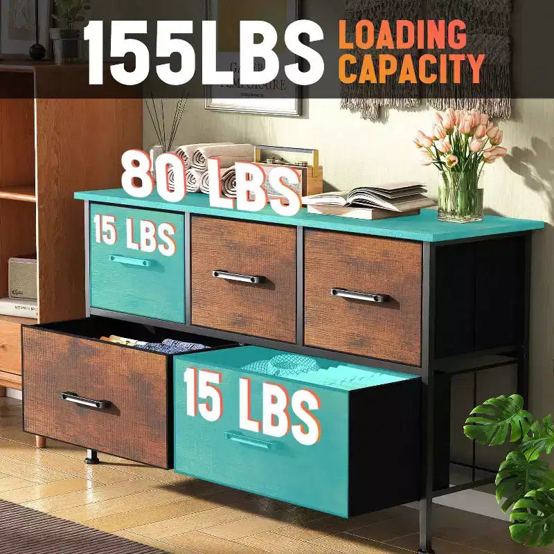 Commode en tissu à 5/8/9 tiroirs avec plateau en bois, meuble de rangement polyvalent avec cadre en acier