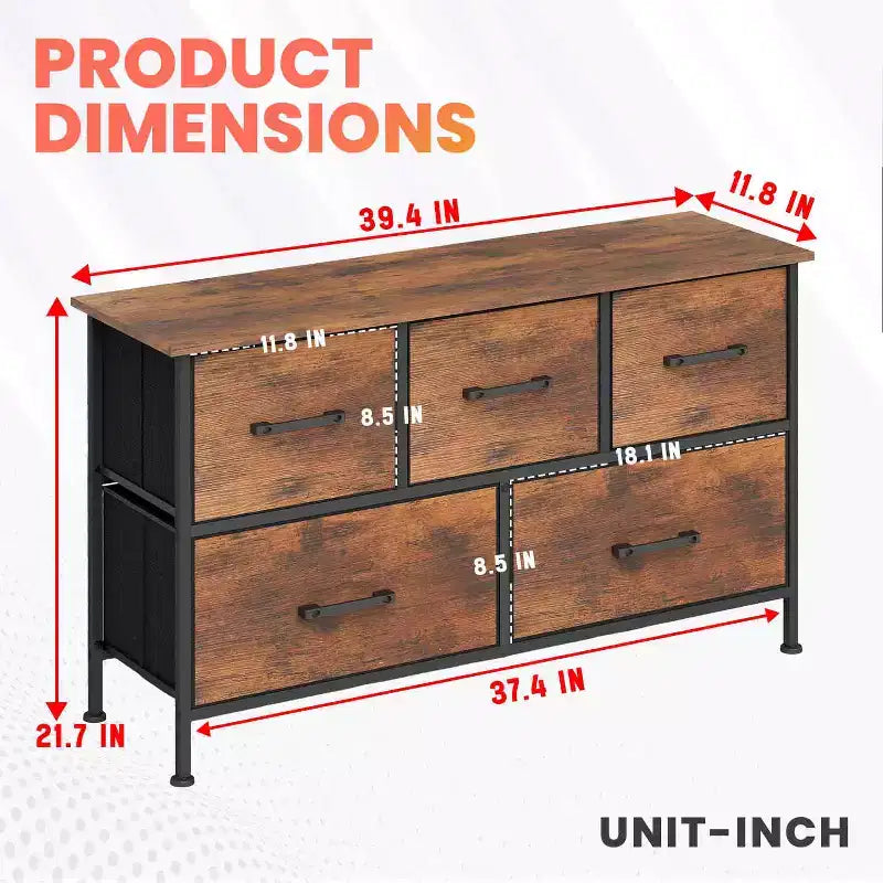 Commode en tissu à 5/8/9 tiroirs avec plateau en bois, meuble de rangement polyvalent avec cadre en acier
