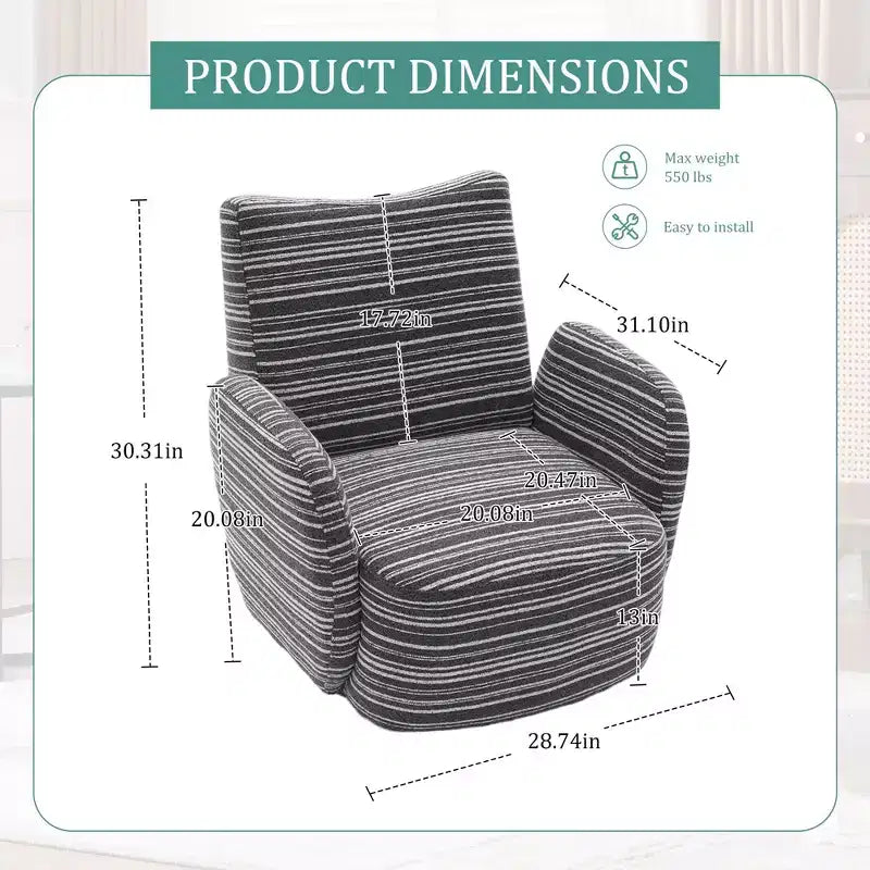 Fauteuil pivotant de salon en tissu rayé de style Mid-Century avec design esthétique, chaise d'appoint décontractée pour salons, espaces de relaxation