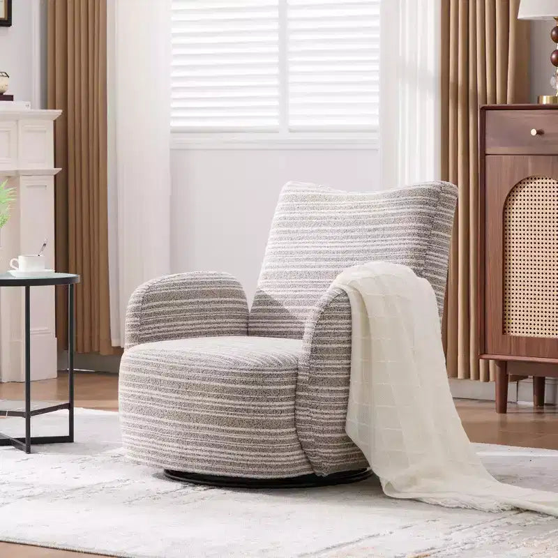 Fauteuil pivotant de salon en tissu rayé de style Mid-Century avec design esthétique, chaise d'appoint décontractée pour salons, espaces de relaxation