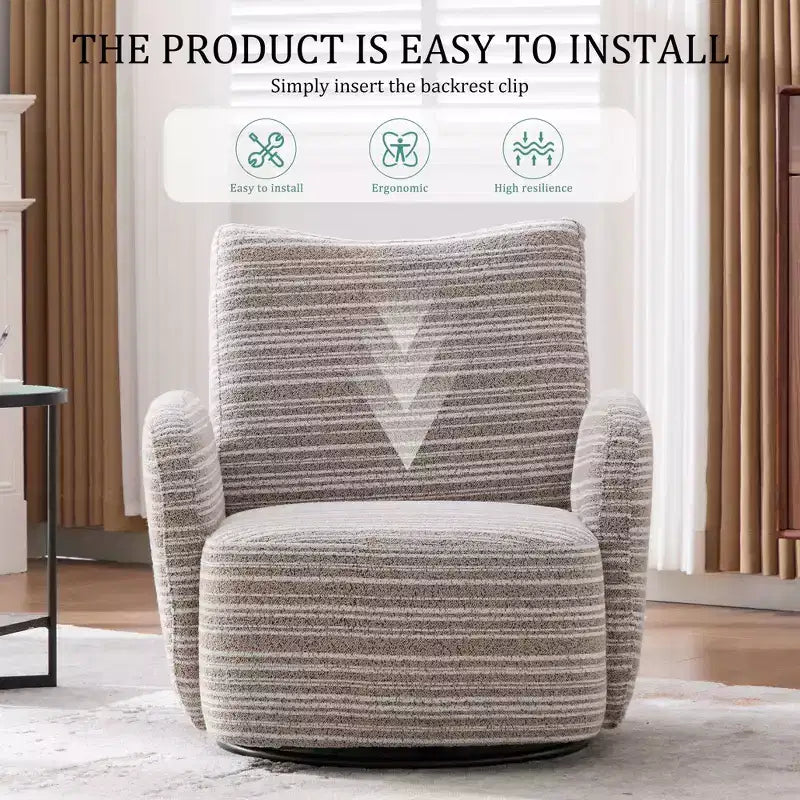 Fauteuil pivotant de salon en tissu rayé de style Mid-Century avec design esthétique, chaise d'appoint décontractée pour salons, espaces de relaxation
