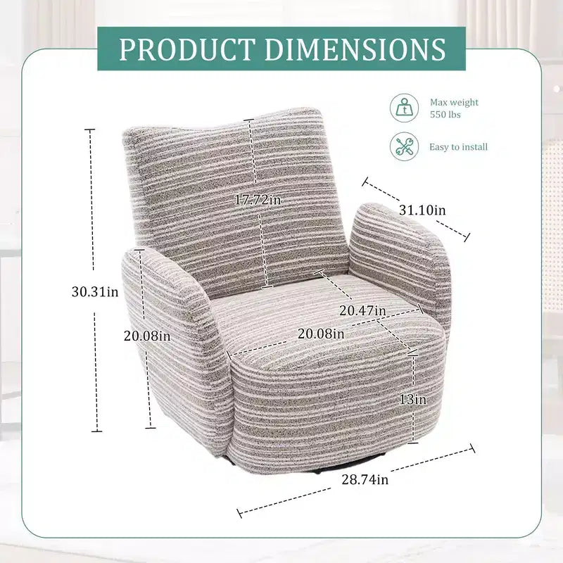 Fauteuil pivotant de salon en tissu rayé de style Mid-Century avec design esthétique, chaise d'appoint décontractée pour salons, espaces de relaxation