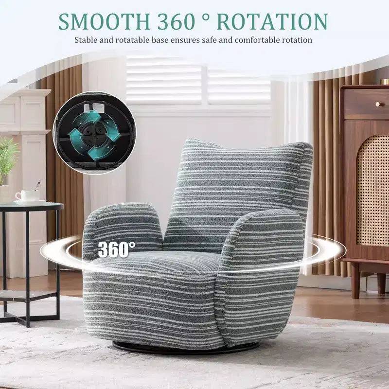 Fauteuil pivotant de salon en tissu rayé de style Mid-Century avec design esthétique, chaise d'appoint décontractée pour salons, espaces de relaxation