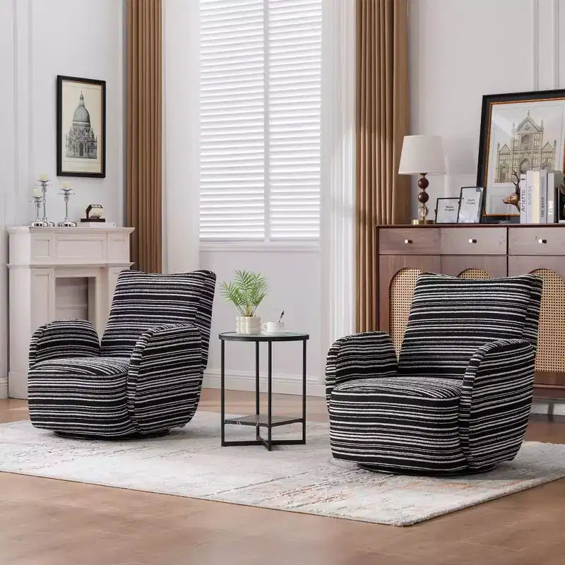 Fauteuil pivotant de salon en tissu rayé de style Mid-Century avec design esthétique, chaise d'appoint décontractée pour salons, espaces de relaxation