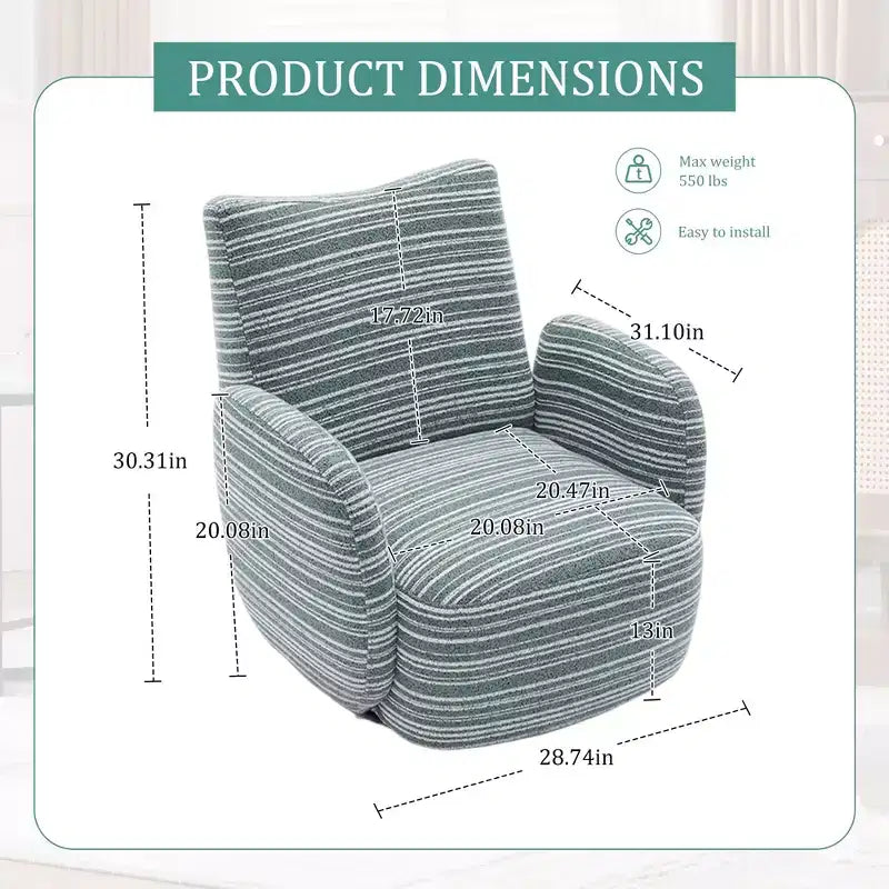 Fauteuil pivotant de salon en tissu rayé de style Mid-Century avec design esthétique, chaise d'appoint décontractée pour salons, espaces de relaxation