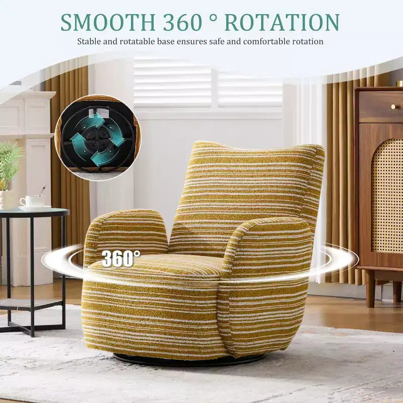 Fauteuil pivotant de salon en tissu rayé de style Mid-Century avec design esthétique, chaise d'appoint décontractée pour salons, espaces de relaxation