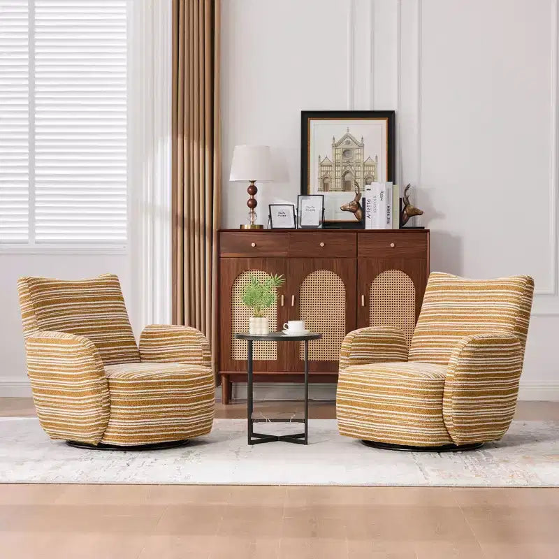 Fauteuil pivotant de salon en tissu rayé de style Mid-Century avec design esthétique, chaise d'appoint décontractée pour salons, espaces de relaxation