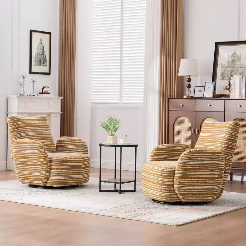 Fauteuil pivotant de salon en tissu rayé de style Mid-Century avec design esthétique, chaise d'appoint décontractée pour salons, espaces de relaxation