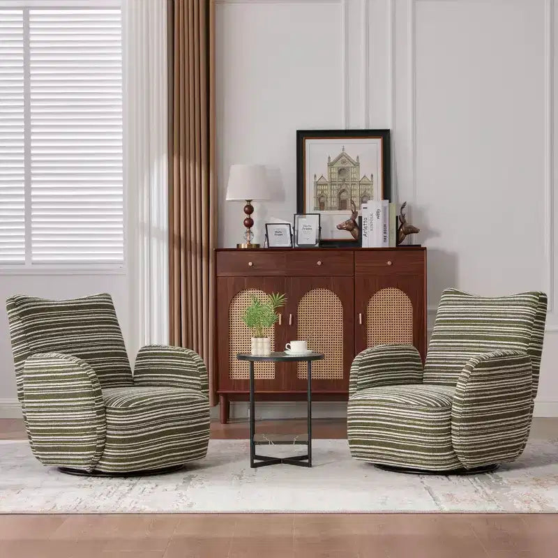 Fauteuil pivotant de salon en tissu rayé de style Mid-Century avec design esthétique, chaise d'appoint décontractée pour salons, espaces de relaxation