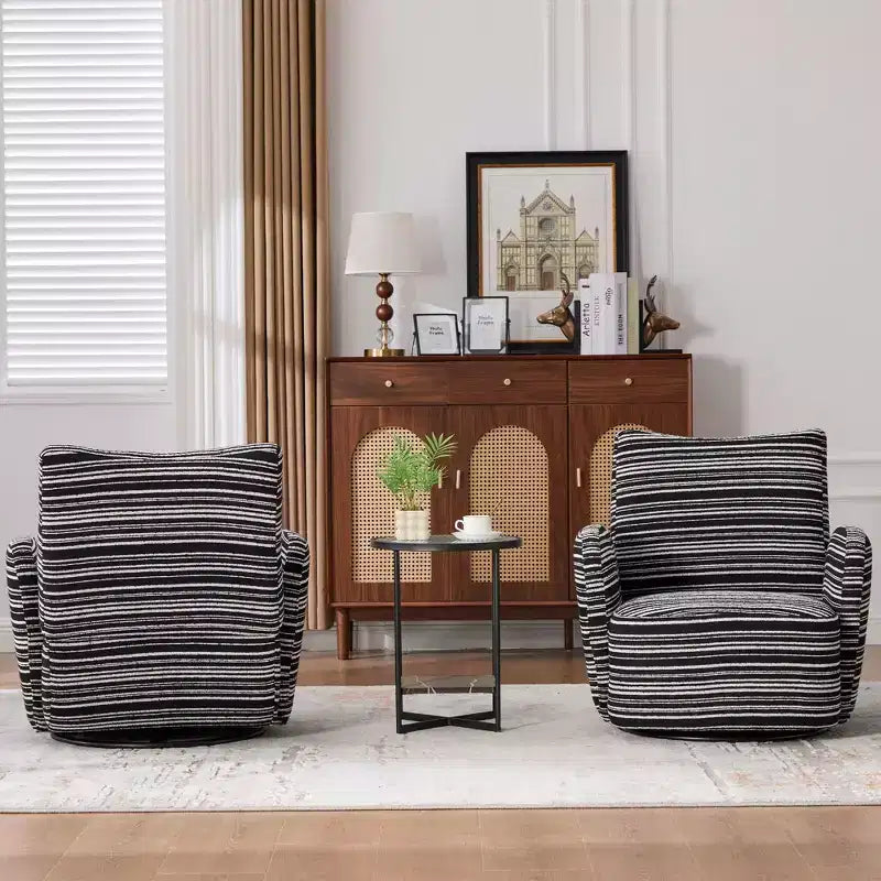Fauteuil pivotant de salon en tissu rayé de style Mid-Century avec design esthétique, chaise d'appoint décontractée pour salons, espaces de relaxation