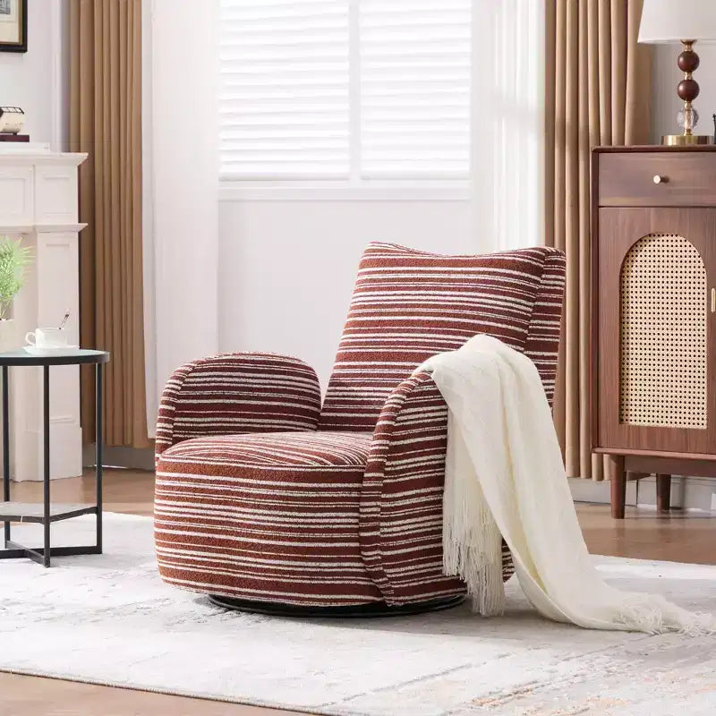 Fauteuil pivotant de salon en tissu rayé de style Mid-Century avec design esthétique, chaise d'appoint décontractée pour salons, espaces de relaxation