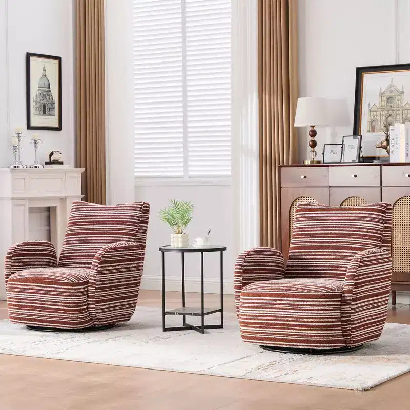 Fauteuil pivotant de salon en tissu rayé de style Mid-Century avec design esthétique, chaise d'appoint décontractée pour salons, espaces de relaxation