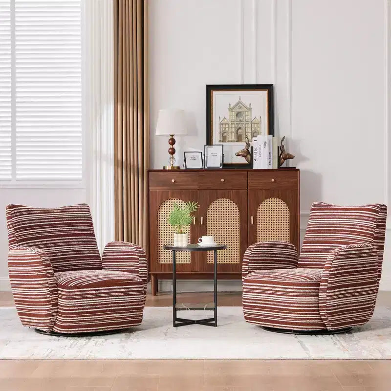 Fauteuil pivotant de salon en tissu rayé de style Mid-Century avec design esthétique, chaise d'appoint décontractée pour salons, espaces de relaxation