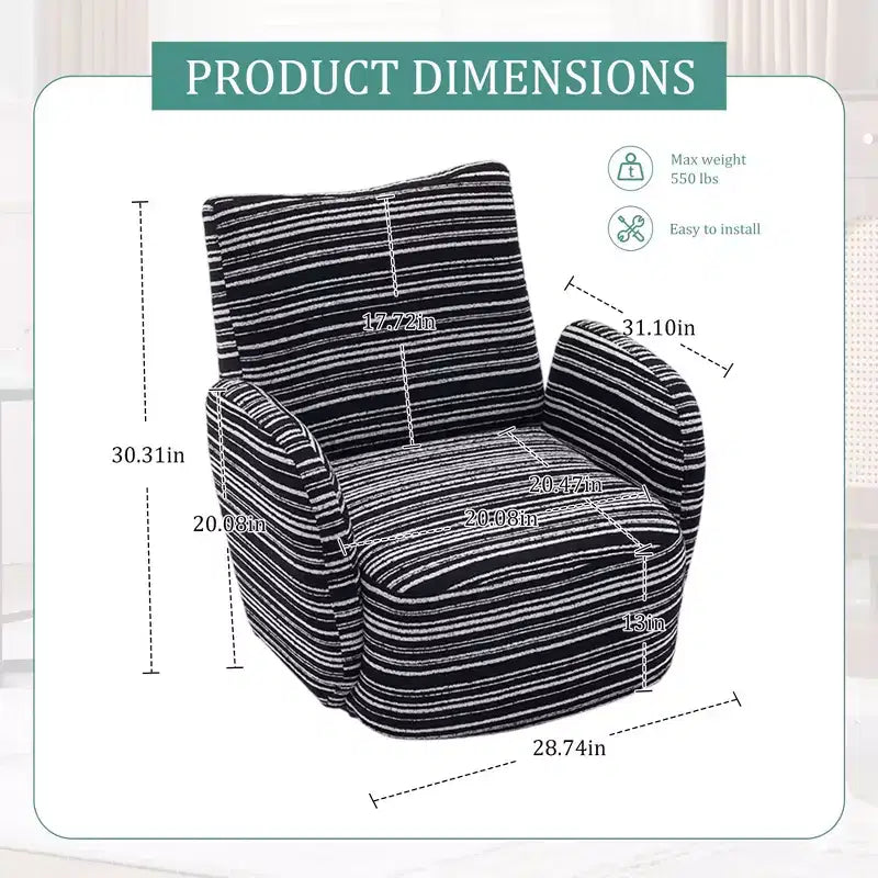 Fauteuil pivotant de salon en tissu rayé de style Mid-Century avec design esthétique, chaise d'appoint décontractée pour salons, espaces de relaxation