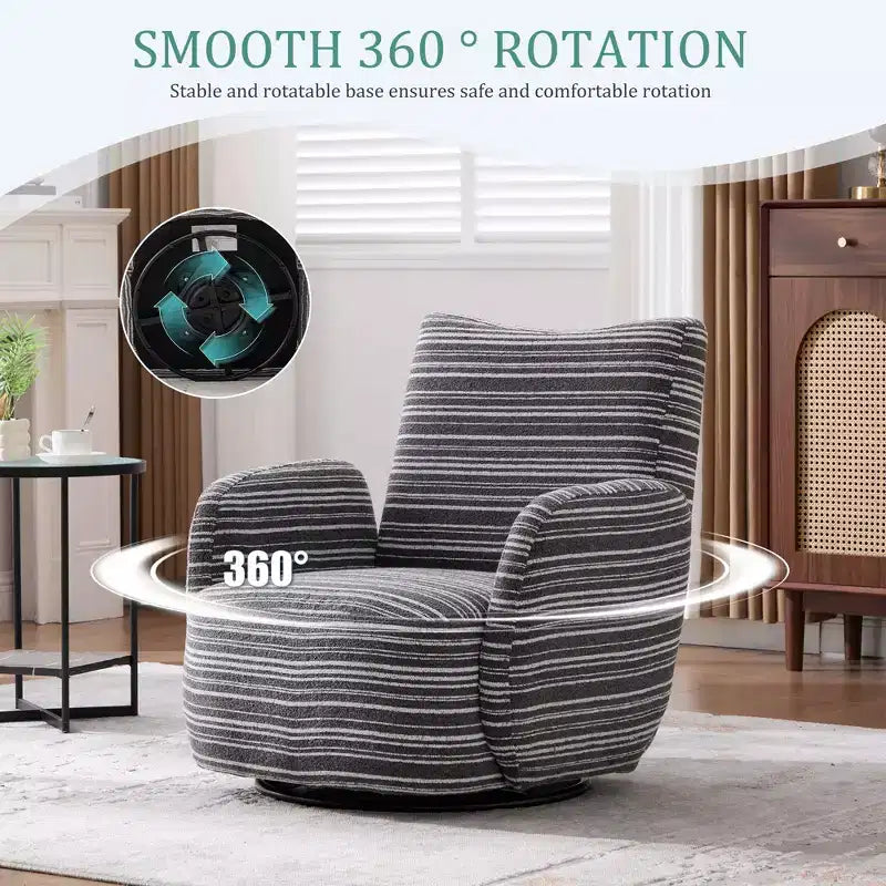 Fauteuil pivotant de salon en tissu rayé de style Mid-Century avec design esthétique, chaise d'appoint décontractée pour salons, espaces de relaxation