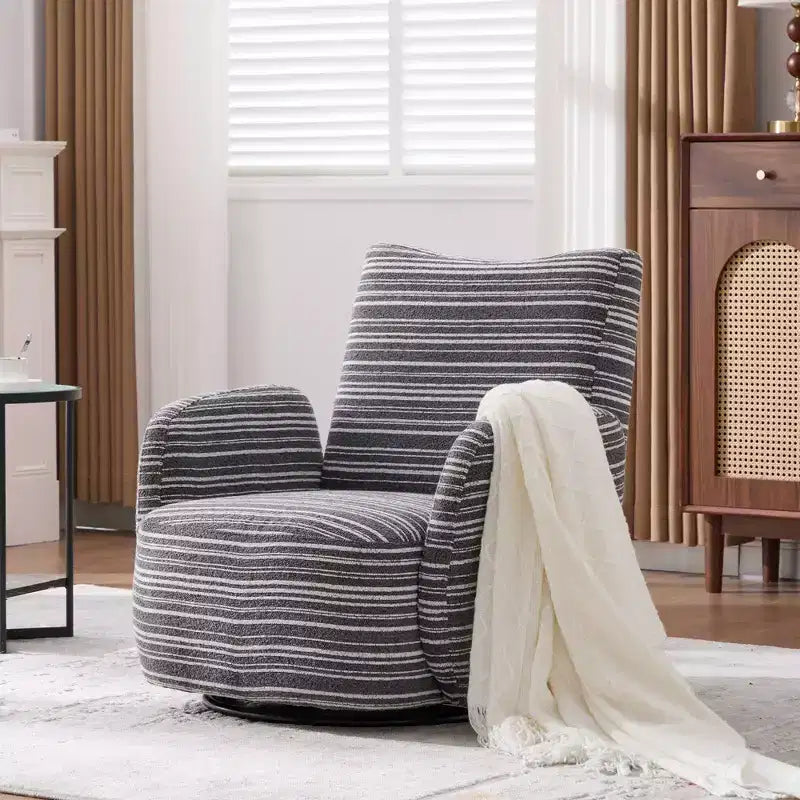 Fauteuil pivotant de salon en tissu rayé de style Mid-Century avec design esthétique, chaise d'appoint décontractée pour salons, espaces de relaxation