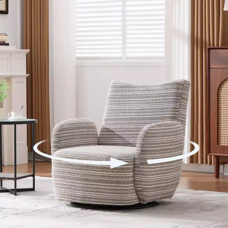 Fauteuil pivotant de salon en tissu rayé de style Mid-Century avec design esthétique, chaise d'appoint décontractée pour salons, espaces de relaxation