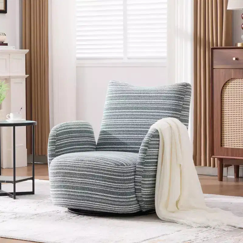 Fauteuil pivotant de salon en tissu rayé de style Mid-Century avec design esthétique, chaise d'appoint décontractée pour salons, espaces de relaxation