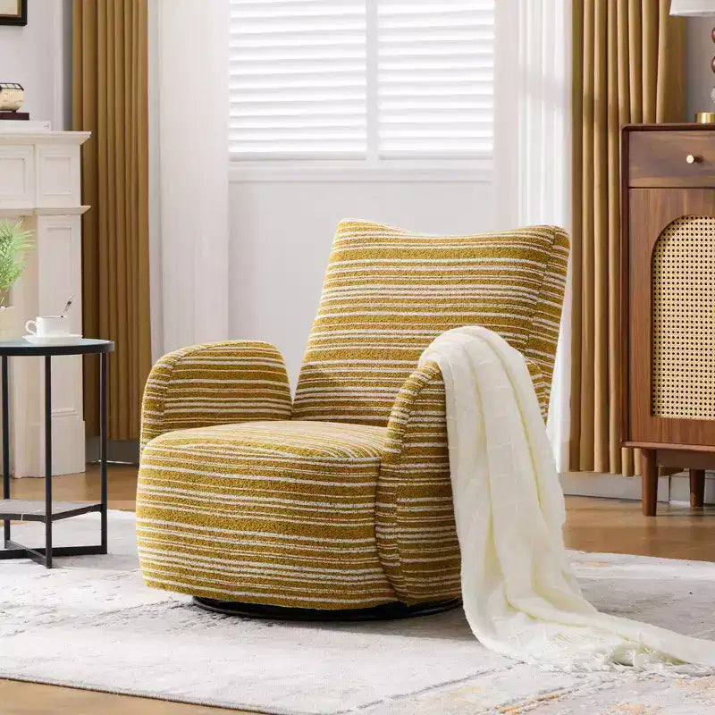 Fauteuil pivotant de salon en tissu rayé de style Mid-Century avec design esthétique, chaise d'appoint décontractée pour salons, espaces de relaxation
