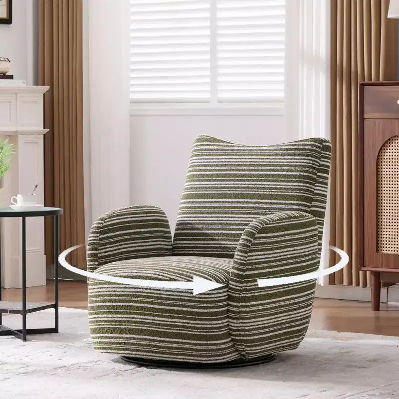 Fauteuil pivotant de salon en tissu rayé de style Mid-Century avec design esthétique, chaise d'appoint décontractée pour salons, espaces de relaxation