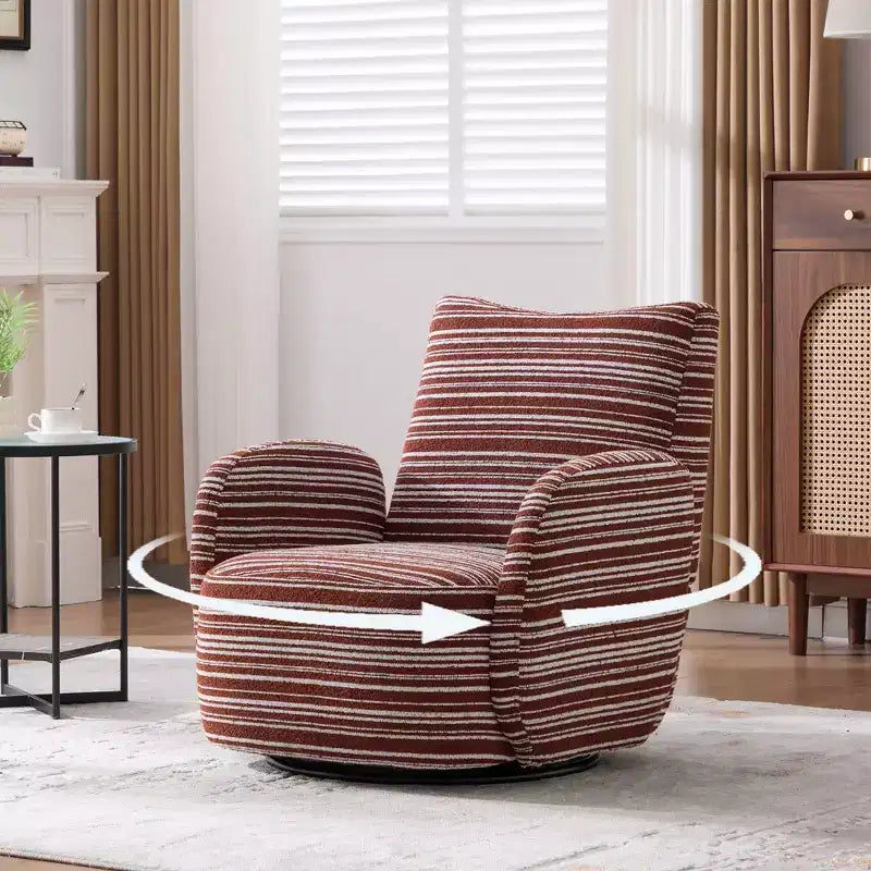 Fauteuil pivotant de salon en tissu rayé de style Mid-Century avec design esthétique, chaise d'appoint décontractée pour salons, espaces de relaxation