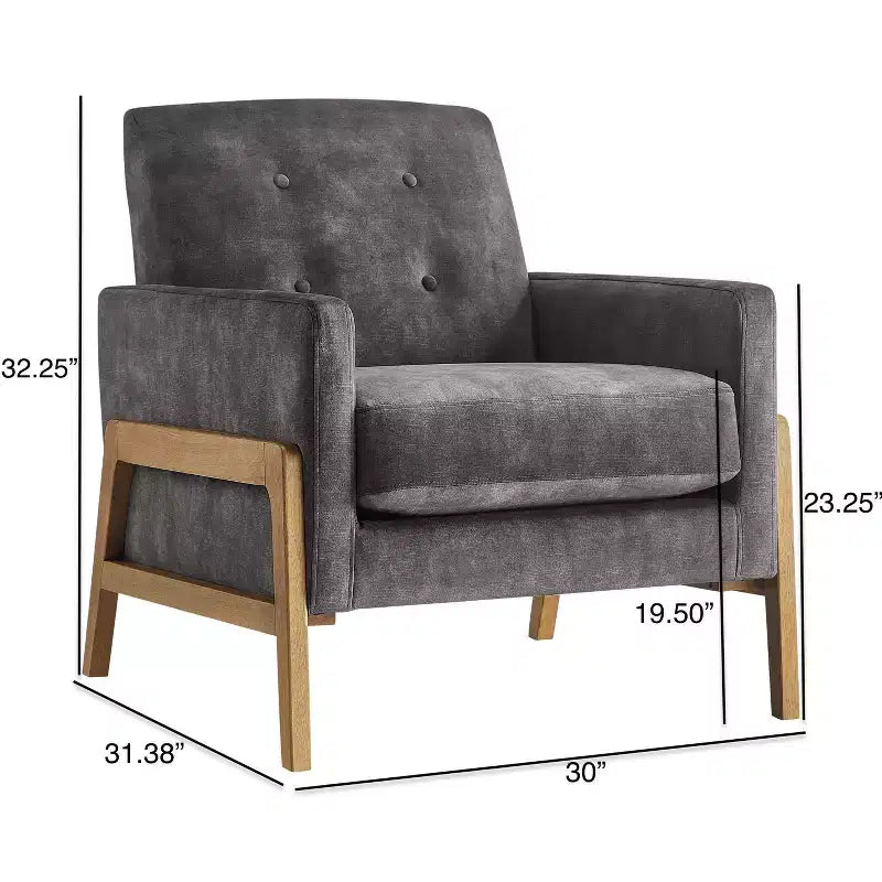 Fauteuil rembourré moderne et élégant avec dossier capitonné et structure en bois massif, chaise de lecture pour salons, zones de détente