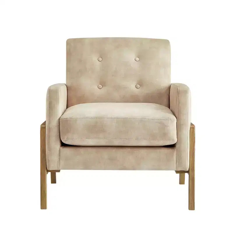 Fauteuil rembourré moderne et élégant avec dossier capitonné et structure en bois massif, chaise de lecture pour salons, zones de détente