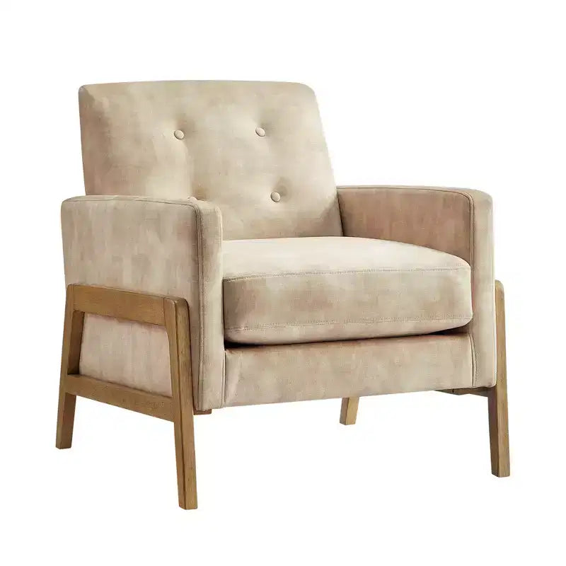 Fauteuil rembourré moderne et élégant avec dossier capitonné et structure en bois massif, chaise de lecture pour salons, zones de détente