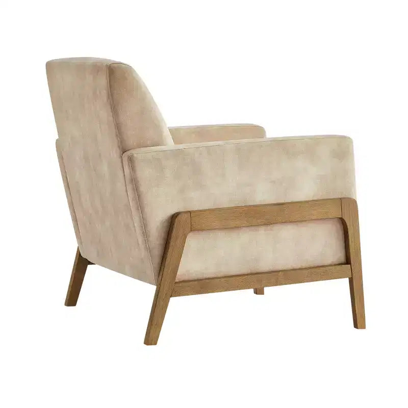 Fauteuil rembourré moderne et élégant avec dossier capitonné et structure en bois massif, chaise de lecture pour salons, zones de détente