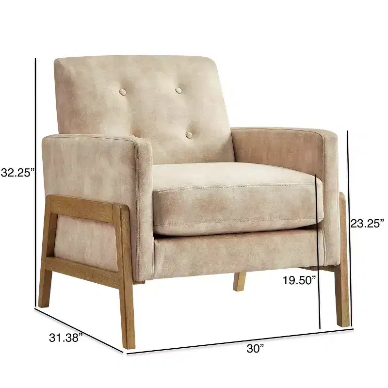 Fauteuil rembourré moderne et élégant avec dossier capitonné et structure en bois massif, chaise de lecture pour salons, zones de détente