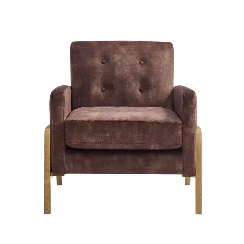 Fauteuil rembourré moderne et élégant avec dossier capitonné et structure en bois massif, chaise de lecture pour salons, zones de détente