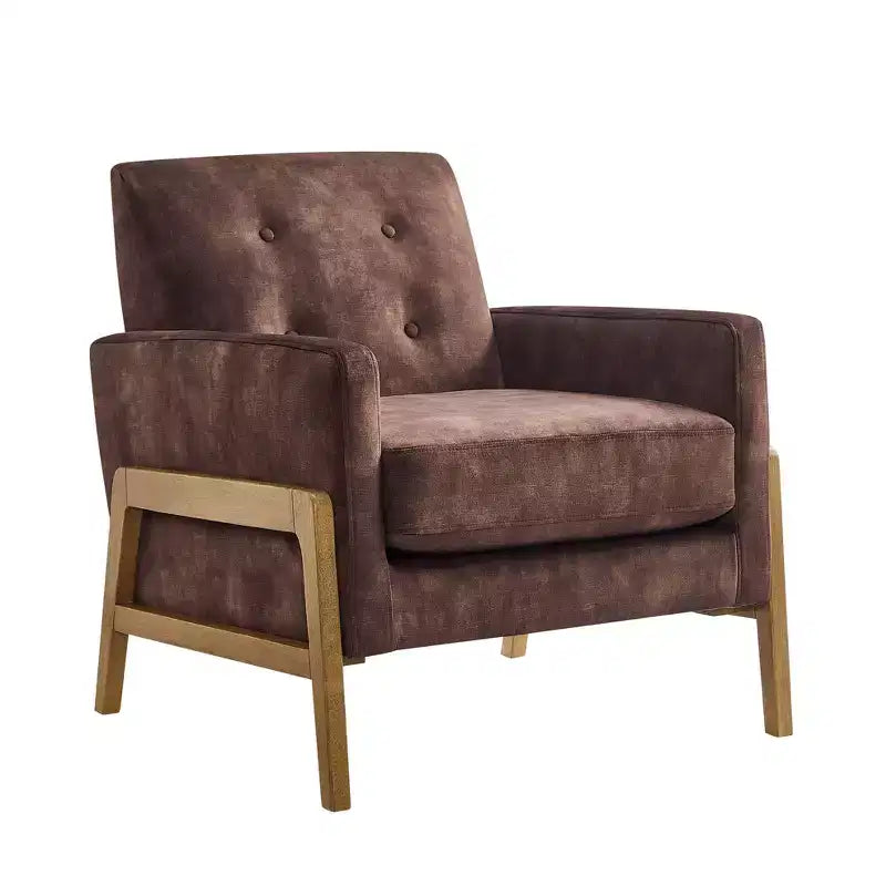 Fauteuil rembourré moderne et élégant avec dossier capitonné et structure en bois massif, chaise de lecture pour salons, zones de détente