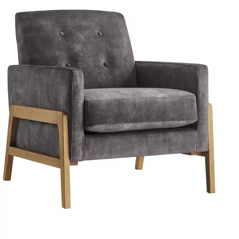Fauteuil rembourré moderne et élégant avec dossier capitonné et structure en bois massif, chaise de lecture pour salons, zones de détente