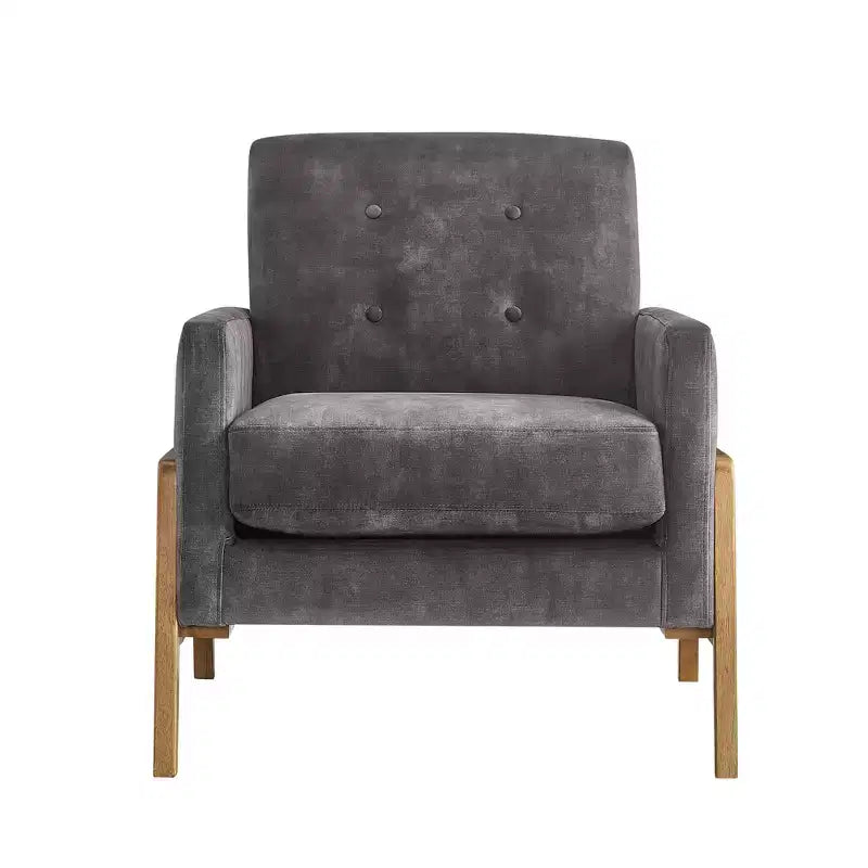 Fauteuil rembourré moderne et élégant avec dossier capitonné et structure en bois massif, chaise de lecture pour salons, zones de détente