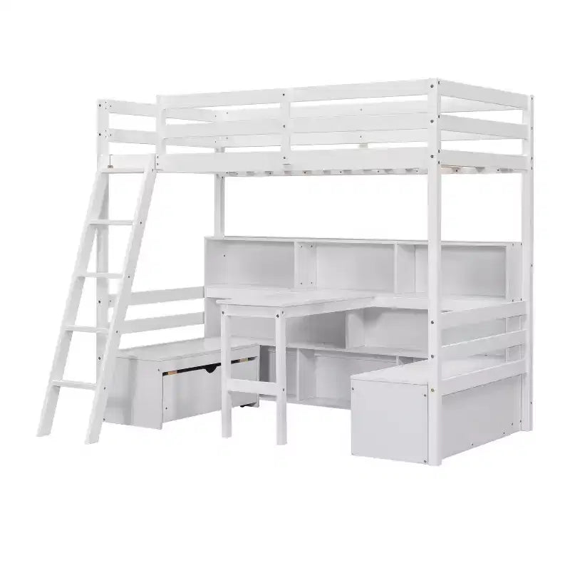 Lit mezzanine double de 79.53 pouces avec bureau, cadre de lit avec étagères de rangement, sièges et tiroirs, lit mezzanine double pour chambre à coucher, chambre d'enfant