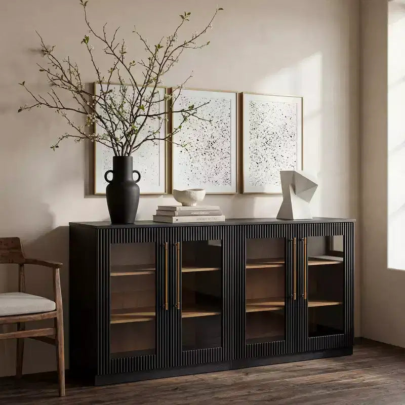 Buffet d'appoint blanc à 2 portes, buffet modulable avec rangement, console à portes cintrées symétriques pour salle à manger, salon