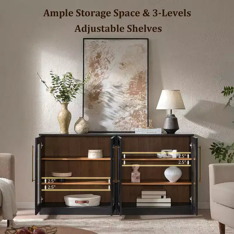 Buffet d'appoint blanc à 2 portes, buffet modulable avec rangement, console à portes cintrées symétriques pour salle à manger, salon