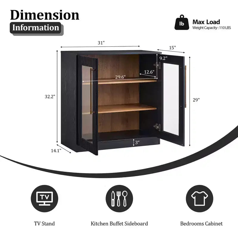 Buffet d'appoint blanc à 2 portes, buffet modulable avec rangement, console à portes cintrées symétriques pour salle à manger, salon