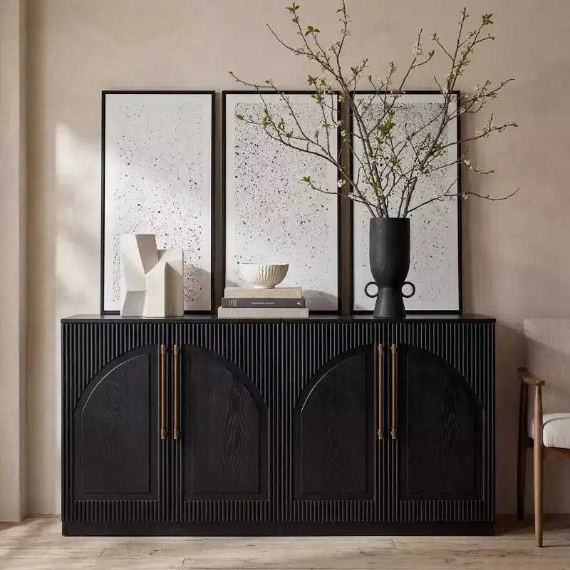 Buffet d'appoint blanc à 2 portes, buffet modulable avec rangement, console à portes cintrées symétriques pour salle à manger, salon