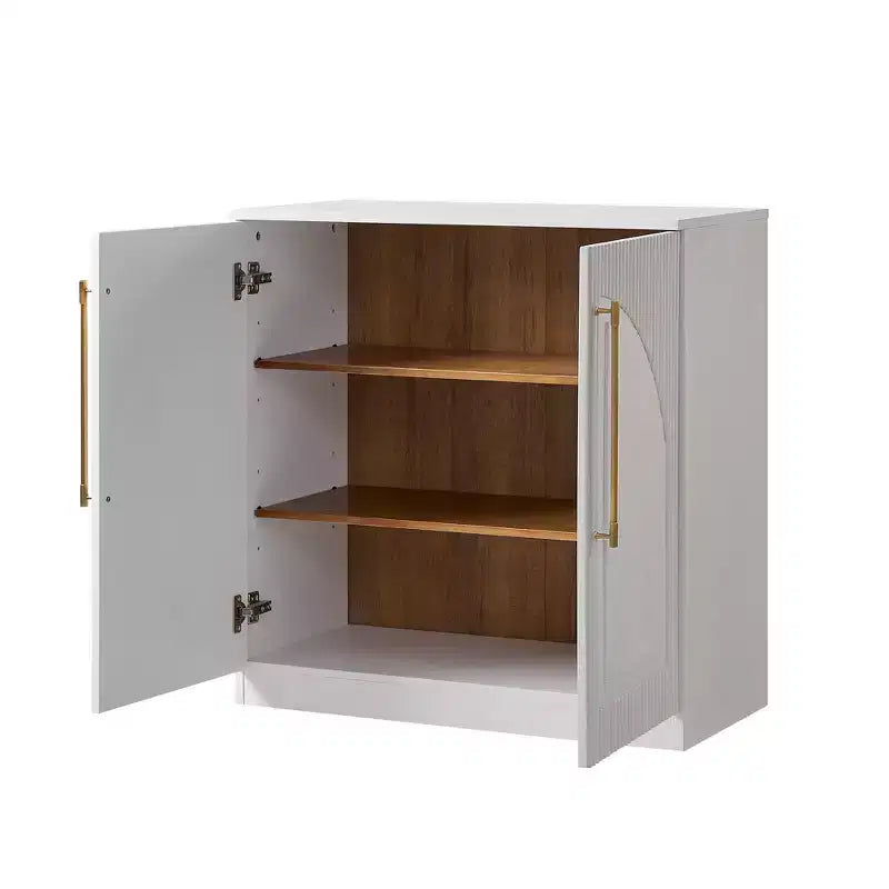 Buffet d'appoint blanc à 2 portes, buffet modulable avec rangement, console à portes cintrées symétriques pour salle à manger, salon