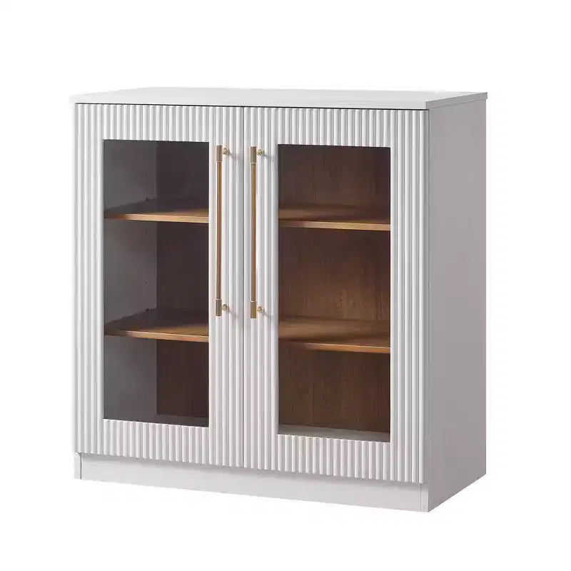 Buffet d'appoint blanc à 2 portes, buffet modulable avec rangement, console à portes cintrées symétriques pour salle à manger, salon