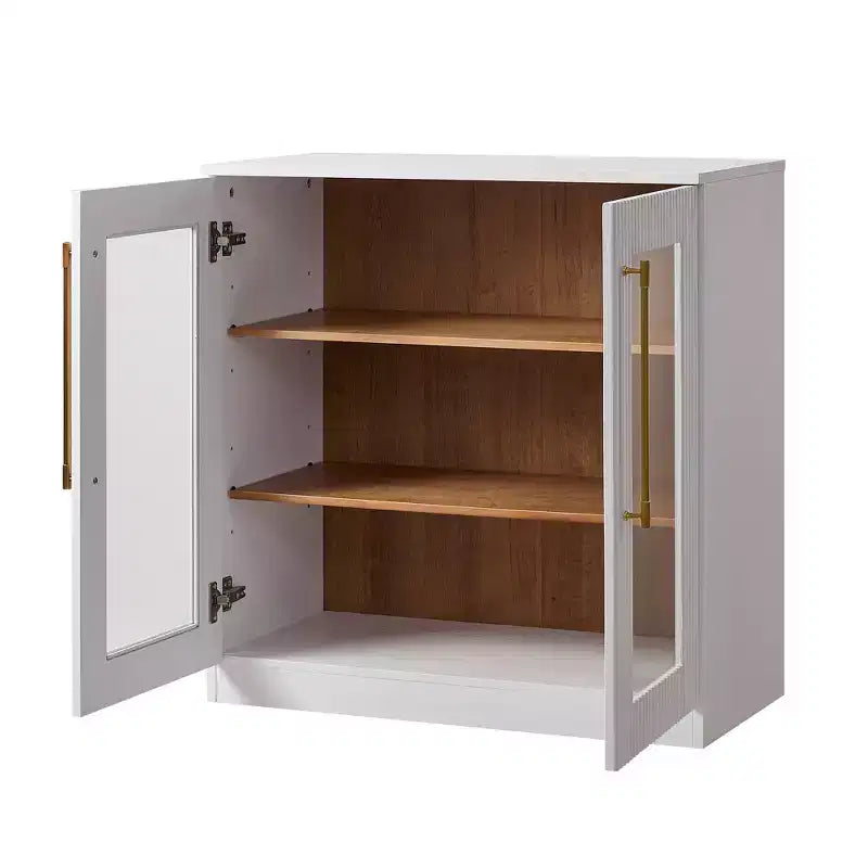 Buffet d'appoint blanc à 2 portes, buffet modulable avec rangement, console à portes cintrées symétriques pour salle à manger, salon