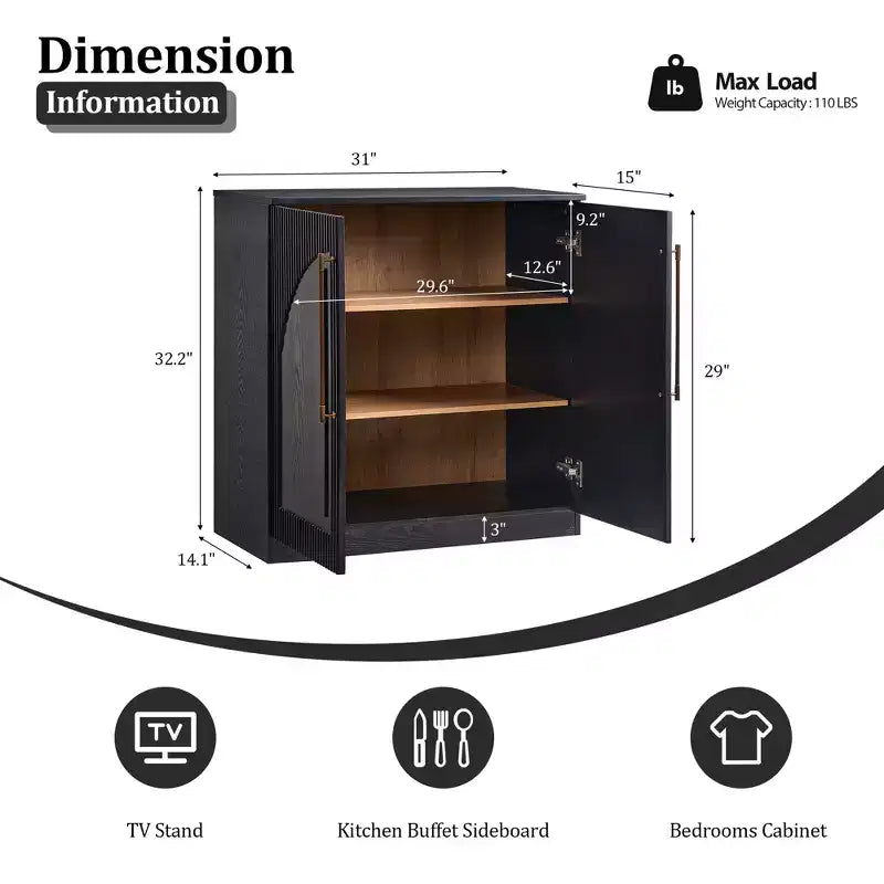 Buffet d'appoint blanc à 2 portes, buffet modulable avec rangement, console à portes cintrées symétriques pour salle à manger, salon