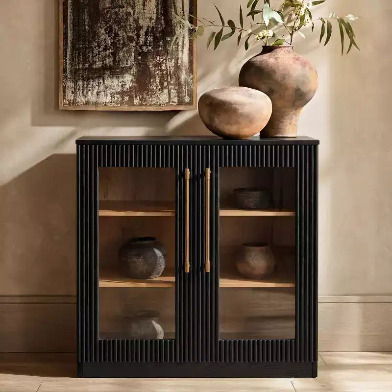 Buffet d'appoint blanc à 2 portes, buffet modulable avec rangement, console à portes cintrées symétriques pour salle à manger, salon