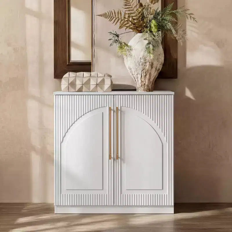 Buffet d'appoint blanc à 2 portes, buffet modulable avec rangement, console à portes cintrées symétriques pour salle à manger, salon