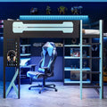 Full Size Wood Loft Bed with Desk, Bookshelf, Charging Station & RGB Light - ModernLuxe