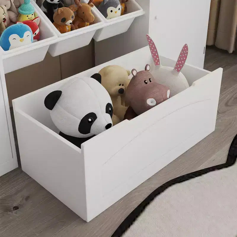 Meuble de rangement blanc pour enfants avec portes, organisateur de jouets en bois pour salle de jeux, étagère à livres et casiers de rangement pour jouets pour tout-petits
