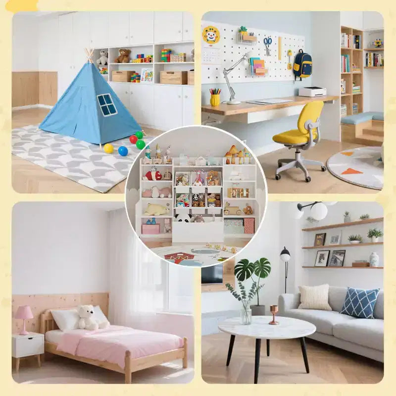 Meuble de rangement blanc pour enfants avec portes, organisateur de jouets en bois pour salle de jeux, étagère à livres et casiers de rangement pour jouets pour tout-petits