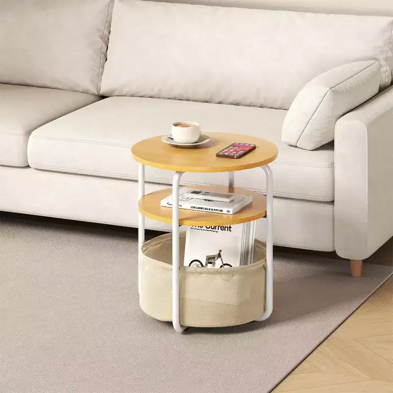 Table d'appoint ronde compacte à 3 niveaux avec sac de rangement, table d'appoint vintage de 60 cm pour salon, chambre et petits espaces